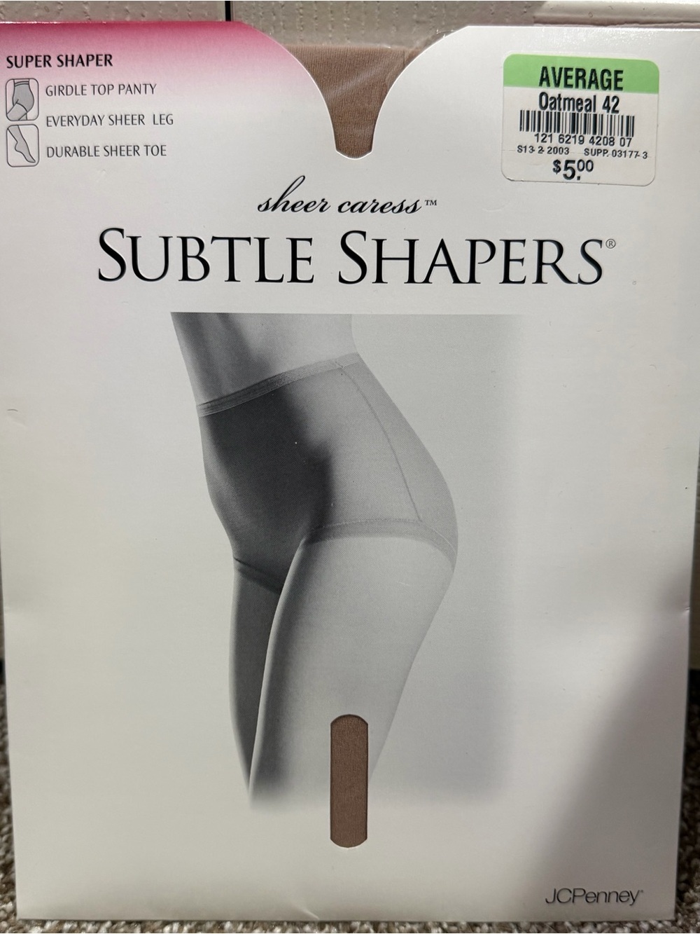 JCPenney Sheer Caress Subtle Shapers Total Support Pantyhose Oatmeal Sz AVG NWT
